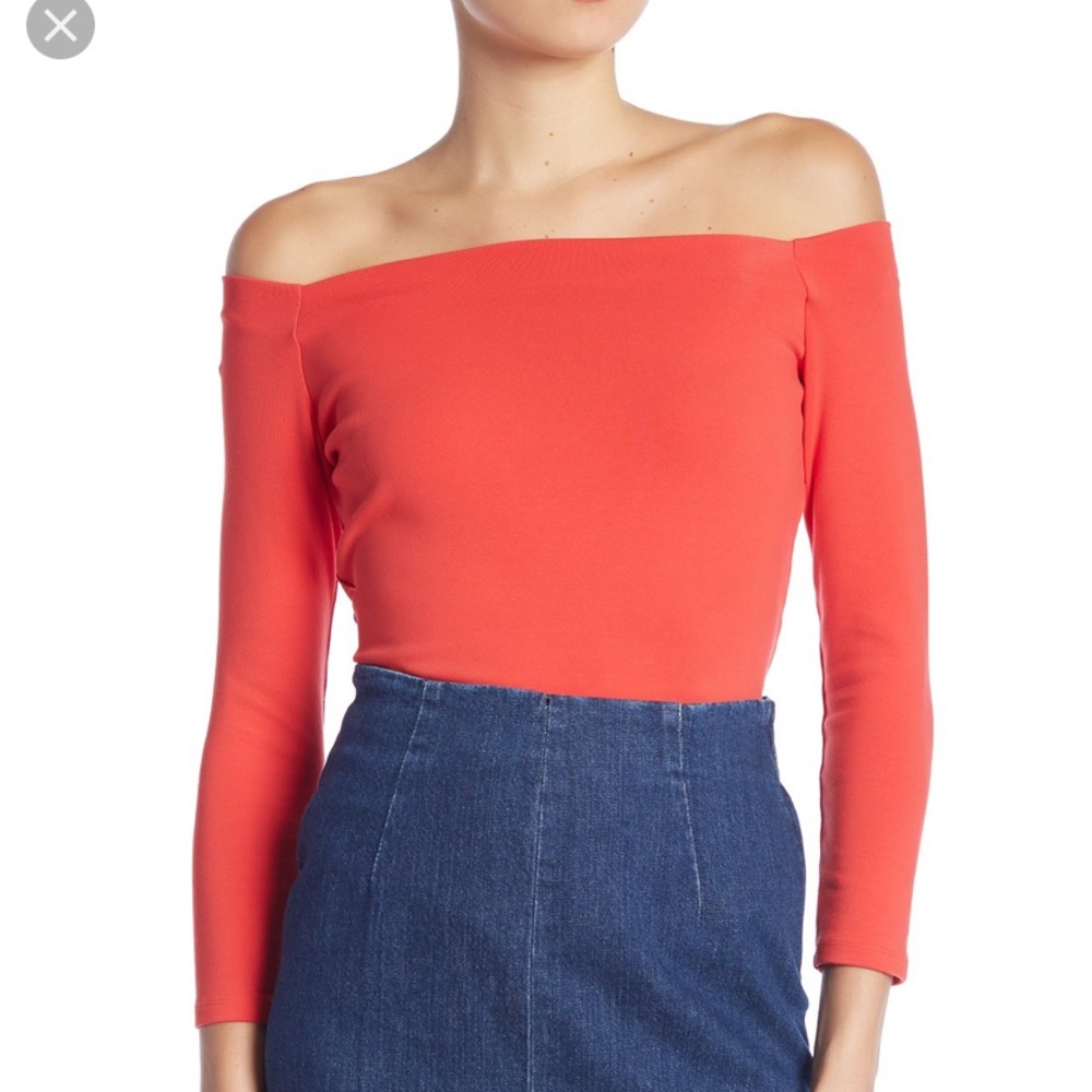 J Crew Off the Shoulder Red Top with 3/4 Sleeves